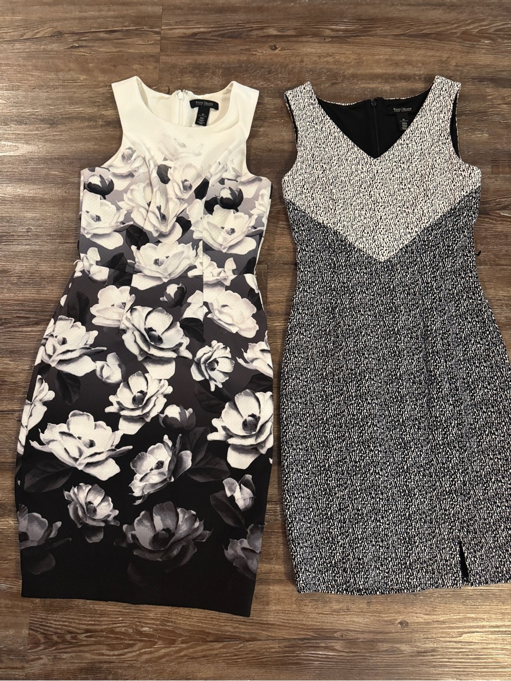 Pair of White House Black Market Black & White Floral Sheath Dress